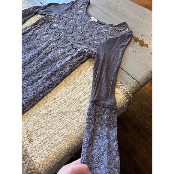 Sundance Blue Gray Embroidered Sequin Long Sleeve Tunic Shirt Sz M - Picture 2 of 8